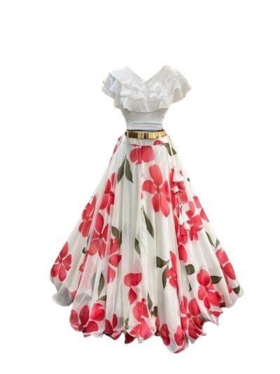 JULEE Women's Georgette Printed Lehenga Choli Flower LH