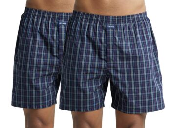 Jockey 1222 Men's Super Combed Mercerized Cotton Woven Checkered Boxer Shorts with Back Pocket (Pack of 2)