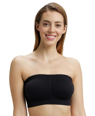 Jockey 1545 Women's Wirefree Padded Micro Touch Nylon Elastane Stretch Full Coverage Bandeau Bra with Removeable Pads and Detachable Transparent Straps
