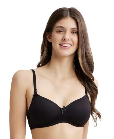 Jockey FE23 Women's Wirefree Padded Super Combed Cotton Elastane Stretch Medium Coverage Multiway Styling T-Shirt Bra with Detachable Straps