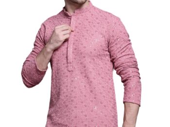 Jompers Men's Sequin Embroidered Pure Cotton Kurtas