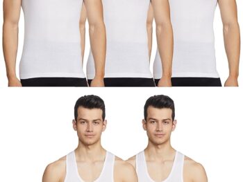 Jon Men Round Neck Vest, 100% Cotton, Breathable Fabric, Color White, Pack of 5