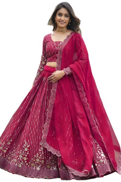 KEDARFAB Georgette Sequence Embroidery Lehenga Choli For Women | Wedding | Stylish | Festive | Lehenga For Women (Barbie)