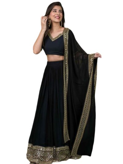 KEDARFAB Women's Georgette Embroidered Lehenga Choli Set | Stylish | Lehenga For Women (Black Eid)
