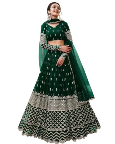 KEDARFAB Women's Georgette Mirror Embroidery Semi-Stitched Lehenga Choli For Women | Designer | Stylish | Wedding Lehenga For Women (Nova)