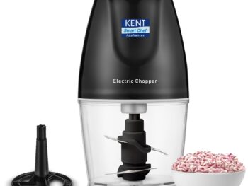 KENT Electric Chopper-B for Kitchen 250 Watt | Chop, Mince, Puree, Whisk, 400 ml Capacity | Stainless Steel Double Chopping Blades | Transparent Chopping Bowl | Anti-Skid | One Touch Operation | Black