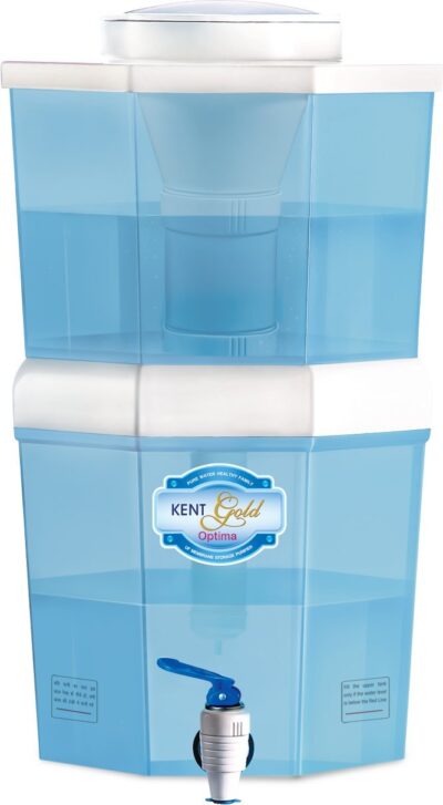 KENT Gold Optima Gravity Water Purifier (11016) | UF Technology Based | Non-Electric & Chemical Free | Counter Top | 10L Storage | White