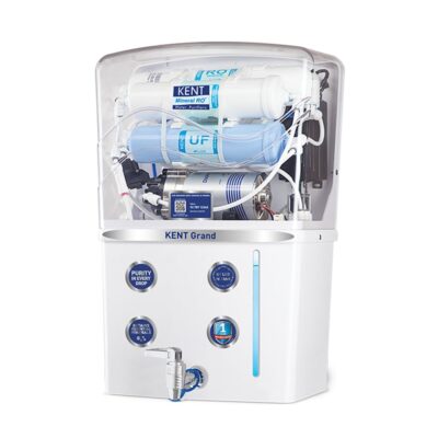 KENT Grand RO Water Purifier | Advanced RO Membrane of .0001 Micron | RO+UF+TDS Control+ UV LED Tank | 8L | 20LPH Flow | Ideal for Borewell/Tanker/Municipal Water | Largest Service Network