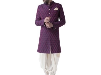 KISAH Men Purple Jacquard Woven Design Indo-Western Sherwani Set Indo-Western, Ethnic wear