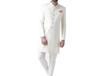 KISAH Men Self-Design Sherwani Set Indo-Western, Full Sleaves, Knee Length, Straight, Regular Fit, Mandarin Collar Ethnic Casual wear