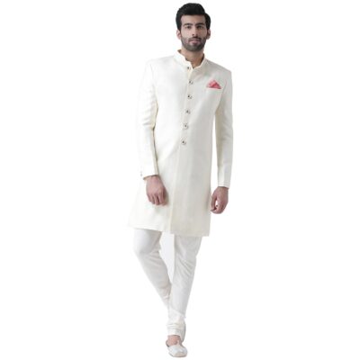KISAH Men Self-Design Sherwani Set Indo-Western, Full Sleaves, Knee Length, Straight, Regular Fit, Mandarin Collar Ethnic Casual wear