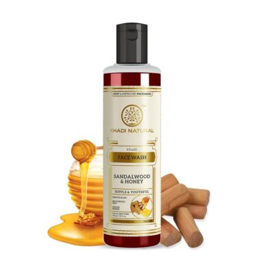 Khadi Natural Sandalwood & Honey Face Wash | Face Wash for Reducing Scars & Blemishes | Face Wash for Healthy Skin | Suitable for All Skin Types (210 ml)