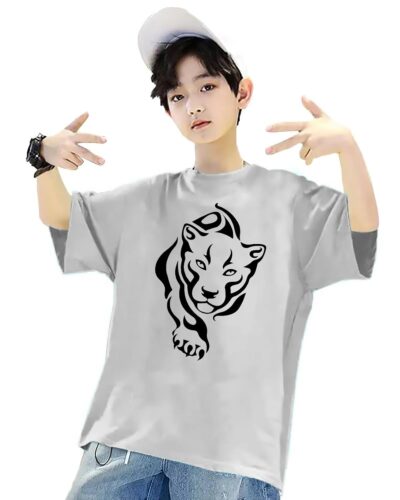Kids Over Sized Printed T-Shirts for Boys and Girls, Tiger Print, Pure Cotton Fabric. Round Neck, Short Sleeve.