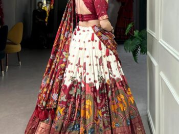 KrishuEthnics Women's Wedding Special Tussar Silk With Kalamkari Print Lehenga Choli