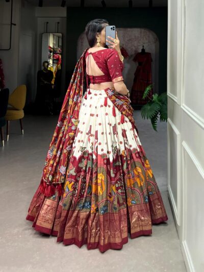 KrishuEthnics Women's Wedding Special Tussar Silk With Kalamkari Print Lehenga Choli