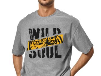 LEOTUDE Half Sleeve Oversized Tshirt for Men, Round Neck Longline Drop Shoulder | Colorful Printed T-Shirt (Grey Color)