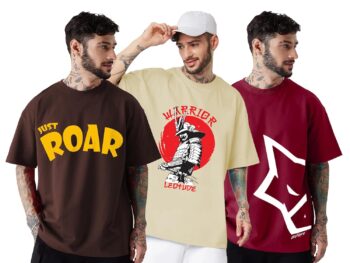 LEOTUDE Men Half Sleeve Oversized Tshirt, Round Neck Longline Drop Shoulder | Colorful Printed Combo Regular Fit T-Shirt (Pack Of 3)
