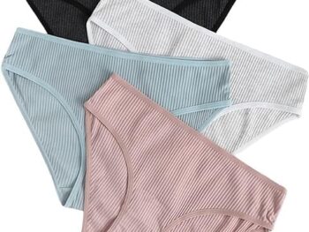 LOURYN KOULYN® Women's 2, OR 4 Piece Solid Panty Set Ribbed Knit Breathable Underwear Panties
