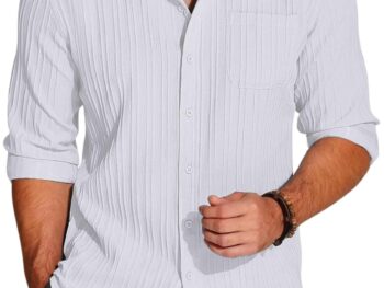 Leriya Fashion Casual Textured Button Down Regular Fit Shirts Long Sleeve Shirt for Men