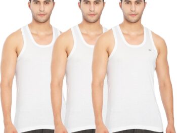 Lux Cozi 100% Cotton Men Sleeveless Round Neck Vest - Modern White Baniyan for Men, Pack of 3