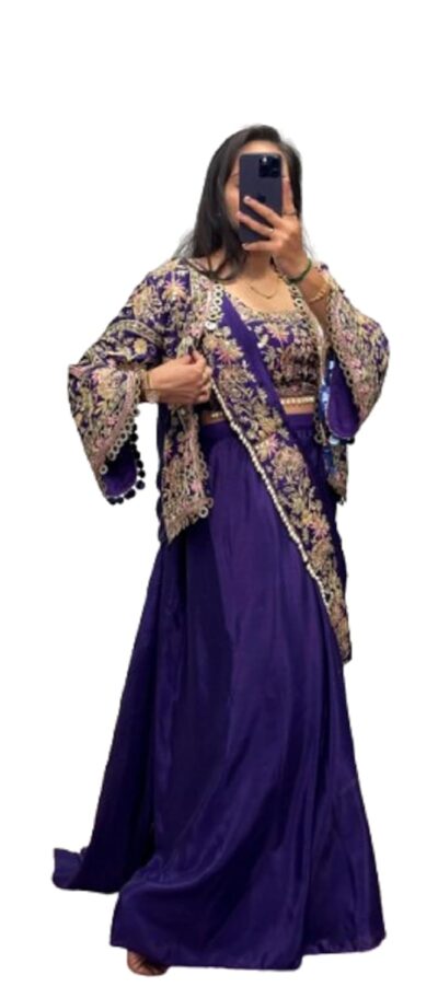 MARUTI FASHION HOUSE Lehenga Choli For Womens And Girls Ready To Wear Saree & Koti Set For Women Chinon Silk Fabric On Embrodery Sequance Cording Work Bollywood