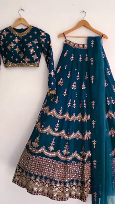 MR CREATION Women's Georgette Embroidered Semi Stitched Lehenga Choli (1002)