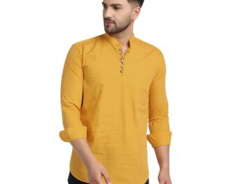 Majestic Man Cotton Solid Casual Short Kurta for Men
