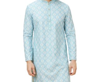 Manyavar Men's Printed Zari Embroidered Kurta Set (2pcs)