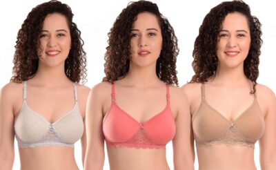 MiEstilo Women's Cotton Blend Lightly Padded Wirefree T-Bralette Bra Combo