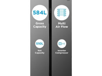 Midea 510L Side By Side Refrigerator with Inverter (MRFS5920SSLF, Silver, SS Finish)
