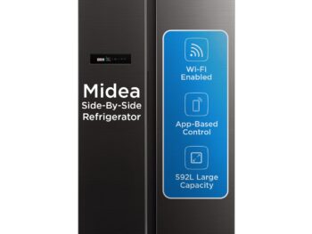 Midea 592 L Side By Side, Wi-Fi Double Door Refrigerator Voice Assistant, App Control, Inverter, (MDRS791MIF28IND Jazz Black)