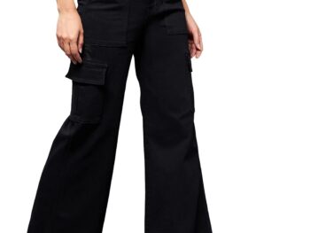 Miss Chase Women's Black Wide Leg High Rise Clean Look Regular Stretchable Denim Jeans