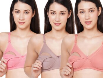 MomToBe Women's Cotton Multicolor Full Cup Non Padded Feeding Bra/Nursing Bra/Maternity Bra Combo - Pack of 3