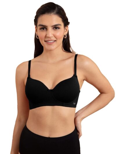 NYKD by Nykaa Breathe Cotton All Day Comfort Padded Non Wired T-Shirt Bra Nyb198 Black (32B)