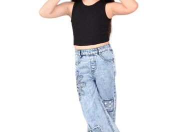 Naughty Ninos Girls Blue Embroidered Pure Cotton Flared Jeans for 5 to 15 Years
