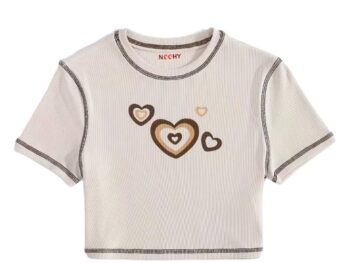 NooHy Heart Printed Round Collar Half Sleeve Crop Top/T-Shirt Suitable for Women and Girls Formal, Casual, Office & Date