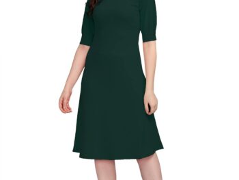 PURVAJA Women's Corduroy Fit and Flare Knee-Length Dress