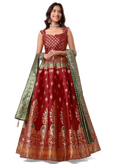 PURVAJA Women's Jacquard Semi-Stitched Lehenga choli(Indra)