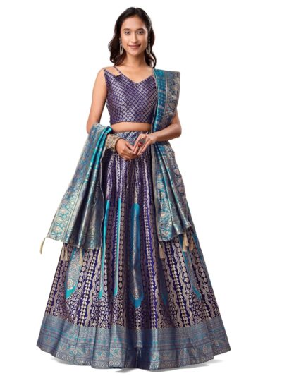 PURVAJA Women's Jacquard Semi-Stitched Lehenga choli(Lihaaz)