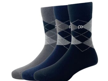 Peter England Men's Calf Length Cotton Socks (Pack of 3) Black, Dark Grey, Navy