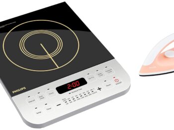 Philips Viva Collection HD4928/01 2100-Watt Induction Cooktop (Black) & Classic GC097/50 750-Watt Dry Iron (Peach) Combo