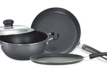 Prestige Omega Select Plus Residue Free Non-Stick Kitchen Set, 3-Pieces, Black/Silver, Aluminium