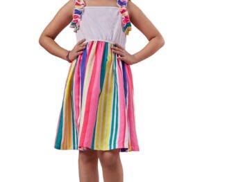 Pspeaches Chic Girl's Striped Shoulder Straps Fit Flare Dress Effortless Style for Trendy Teens Fashion Casual Chic Dress