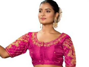 Pujia Mills Women's Readymade Blouse Embroidery Multi Coding maggam Work Sequence Work Indian Ethnic Designer Stitched Readymade Saree Half Sleeve Blouse for Women for Saree Lehenga Choli