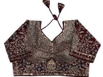 Pujia Mills women's readymade bridal Kapdu blouse designe embroidery golden coding glitter sequence thread work Indian Ethnic Designer Stitched blouse half sleeve blouse for women bridal Lehenga Choli