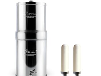 RAMA Gravity Water Filter | 24L Total Capacity (12L Storage) | 304 Stainless Steel Purifier for Home | 10-Year Manufacturer Warranty | Includes 2 Spirit 7" Ceramic Candles & Stainless Steel Tap