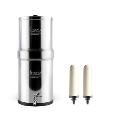 RAMA Gravity Water Filter | 24L Total Capacity (12L Storage) | 304 Stainless Steel Purifier for Home | 10-Year Manufacturer Warranty | Includes 2 Spirit 7" Ceramic Candles & Stainless Steel Tap