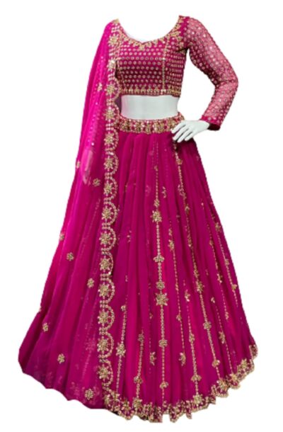 RANGOLI ART Womens Georgette Lehenga Choli Semi-Stitched Pink Free Size