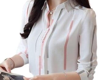 ROYALICA Trendy Regular Fit Striped White Colour Cotton Blend Collared Shirt for Womens