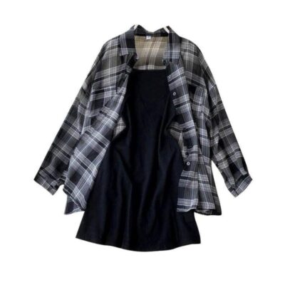 ROYALICA Women Black and White Colour Collared Checked Shirt with Heavy Black Inner